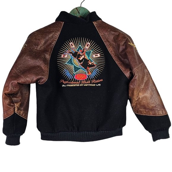 Vtg 2000 Cripple Creek PBR Wrangler Presented Las Vegas Leather Bomber, Kids 6/7 - Picture 2 of 9